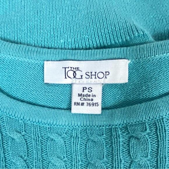 Vintage 90s/Y2K Small Cable Knit Teal Green/Blue Crewneck Sweater Tee Shirt - Picture 9 of 12